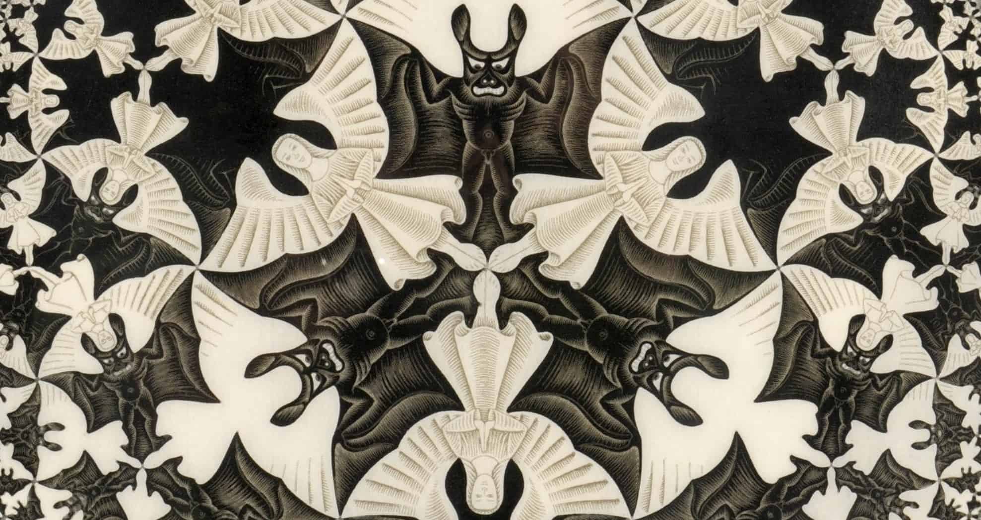 Escher Körhatár IV című fametszetének részletén angyalok és ördögök rendeződnek harmonikus egésszé. A jó és a gonosz között húzódó határ sokszor rendkívül képlékeny.